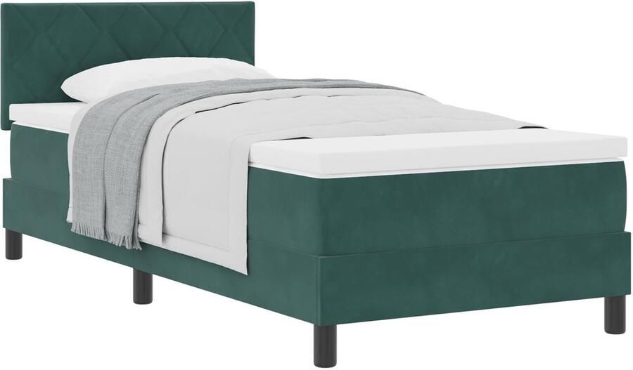 VidaXL Boxspring Bed met Matras Donkergroen 100x200 cm Fluweel - Foto 2