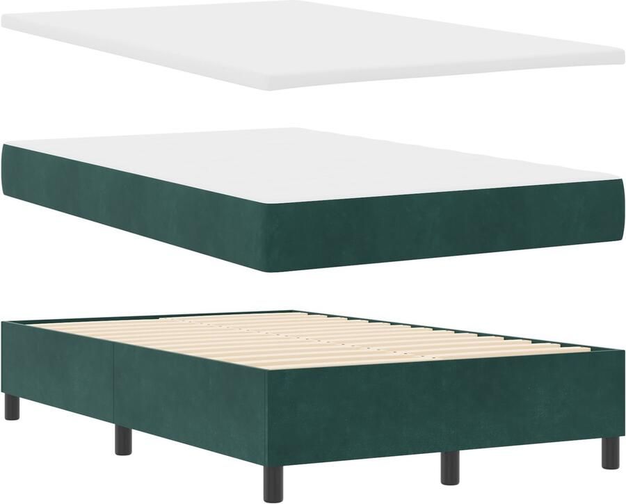 VidaXL Boxspring Bed met Matras & Bank Donkergroen 120x190 cm Fluweel