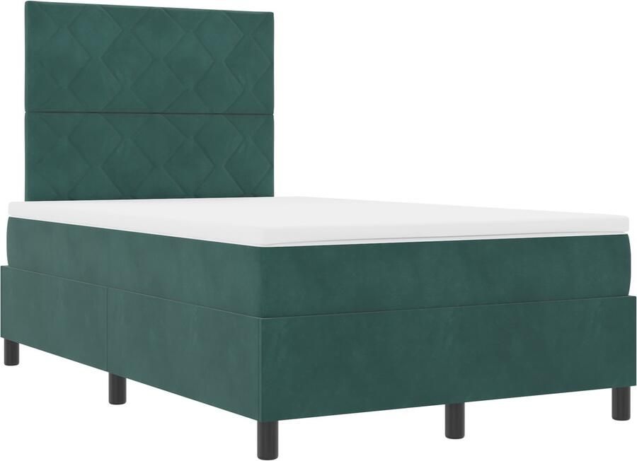 VidaXL Boxspring Bed met Matras & LED Donkergroen 120x200 cm Fluweel - Foto 2