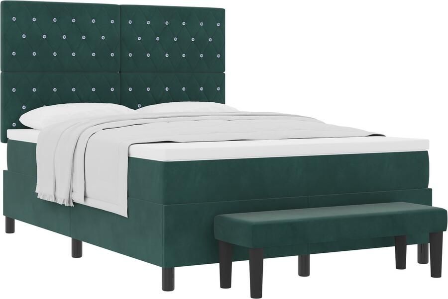 VidaXL Boxspring Bed met Matras & Bank Donkergroen 140x200 cm Fluweel