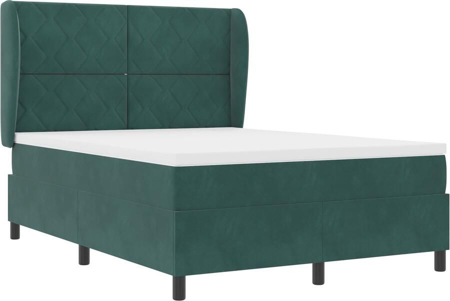 VidaXL Boxspring bed met matras Donkergroen 140 x 200 cm Fluweel