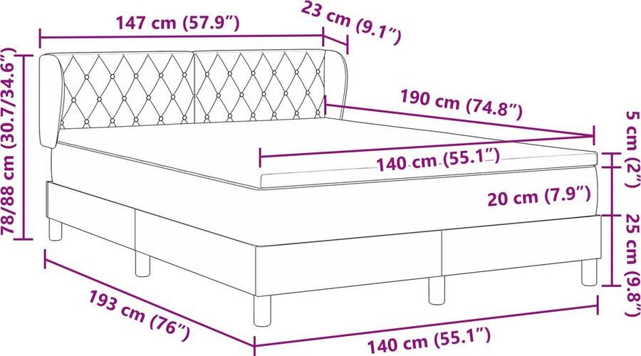 VidaXL Boxspring Bed met Matras Donkergroen 140x190 cm Fluweel - Foto 3