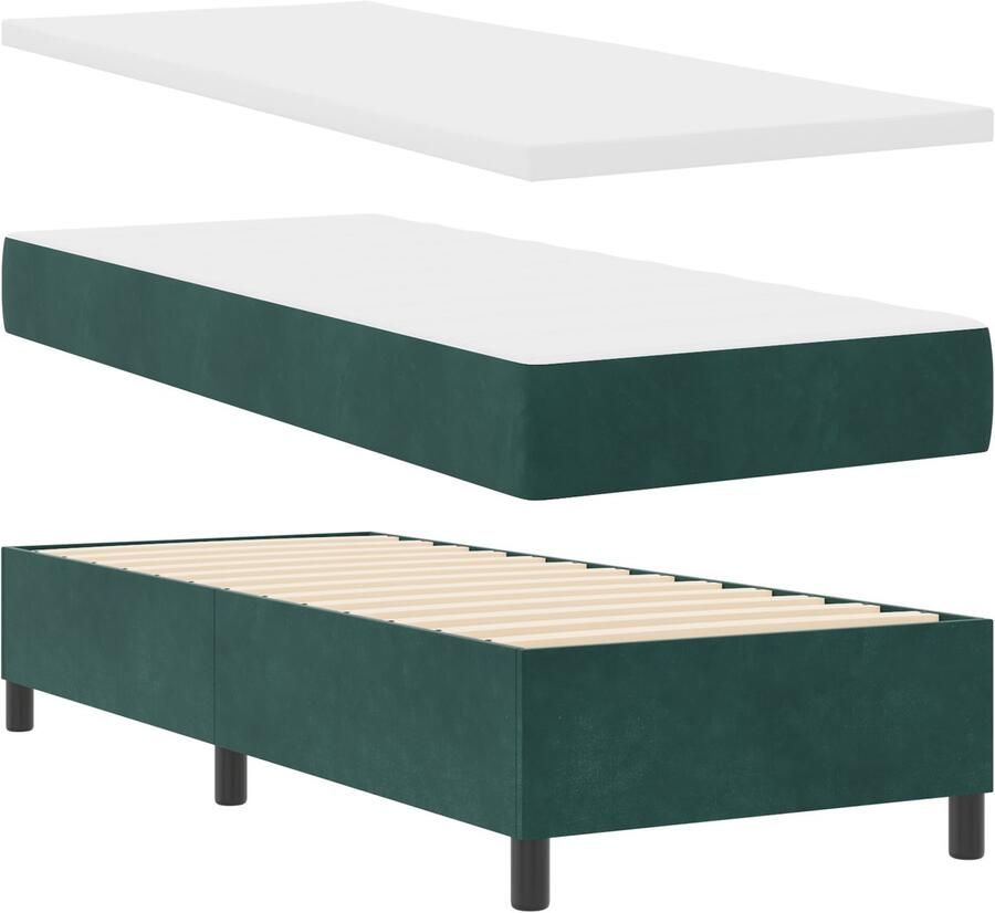 VidaXL Box Spring Bed met Matras & Bank Donkergroen 80x200 cm Fluweel - Foto 2