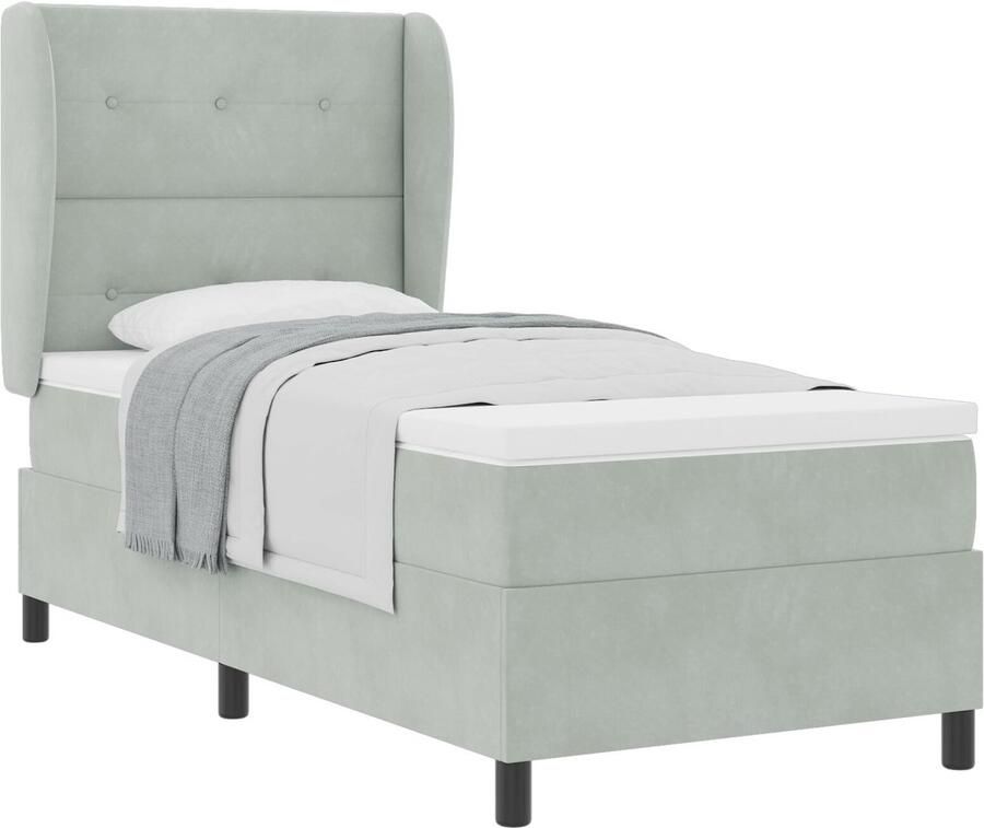 VidaXL Boxspring Bed met Matras Donkergroen 90x190 cm Fluweel Set van 5 - Foto 2