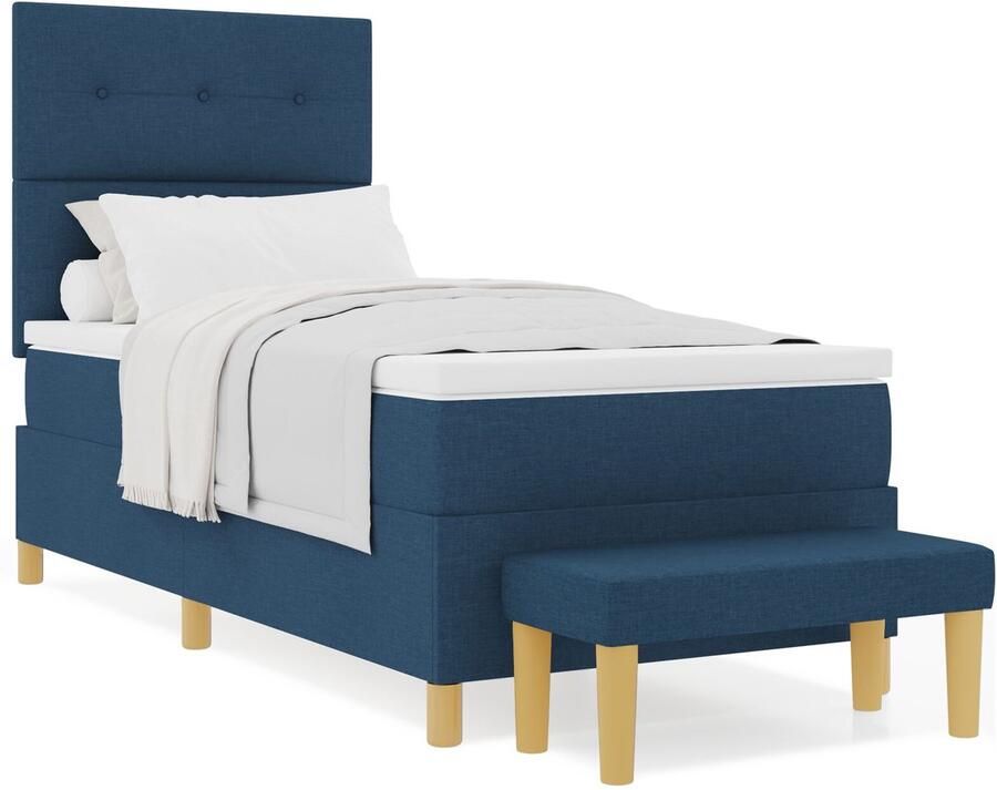 VidaXL Boxspring bed met matras met hoofdeinde Blauw 100 x 200 cm Stof - Foto 3