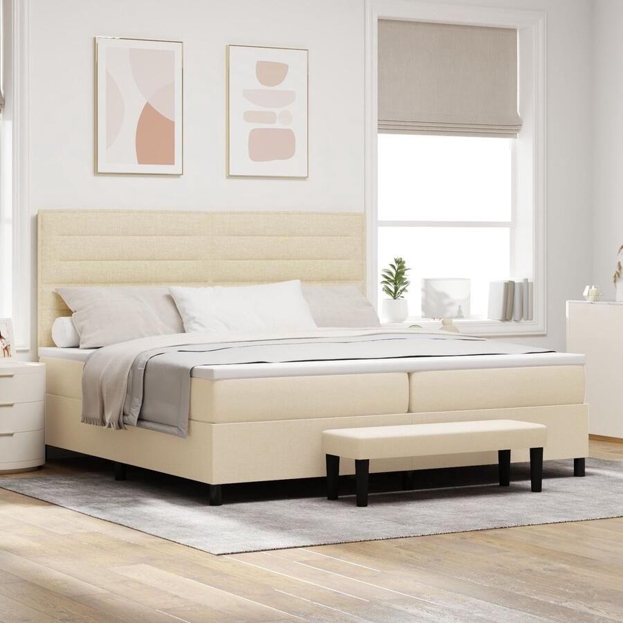 VidaXL Bedframe met Matras Set van 2 Beige Stof 200 x 200 cm Bedframe - Foto 2