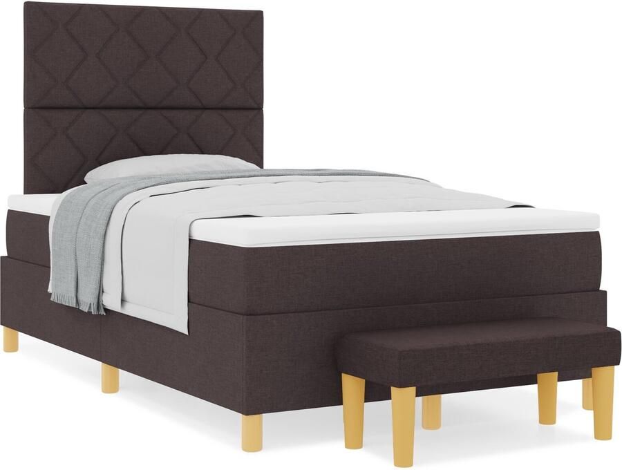 VidaXL Boxspring Bed met Matras & Bank Donker Bruin 120x200 cm Stof - Foto 2