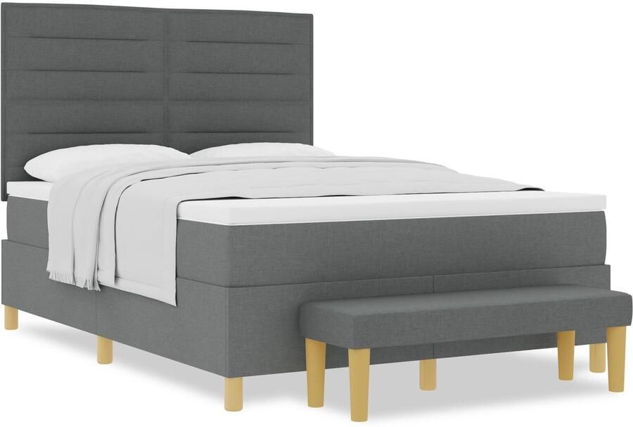 VidaXL Boxspring Bed met Matras & Bank Donker Grijs 140x200 cm Stof - Foto 2