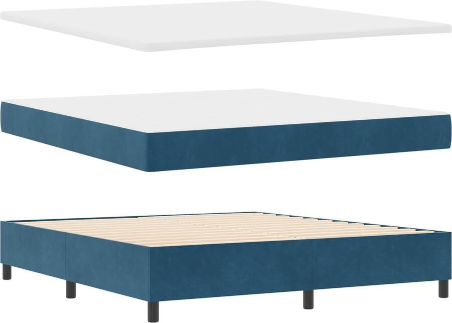 VidaXL Boxspring Bed met Matras & Bank Donkerblauw 180x200 cm Fluweel