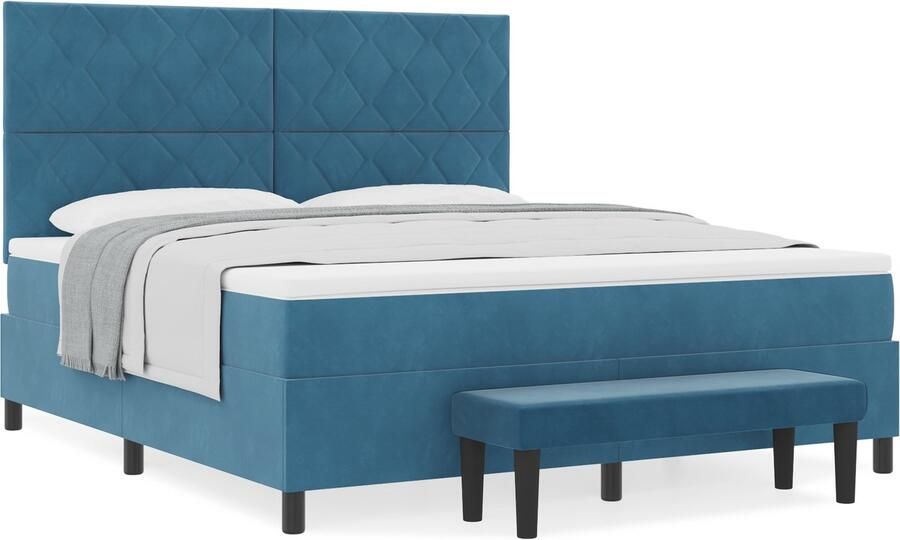 VidaXL Boxspring Bed met Matras & Bank Donkerblauw 180x200 cm Velvet