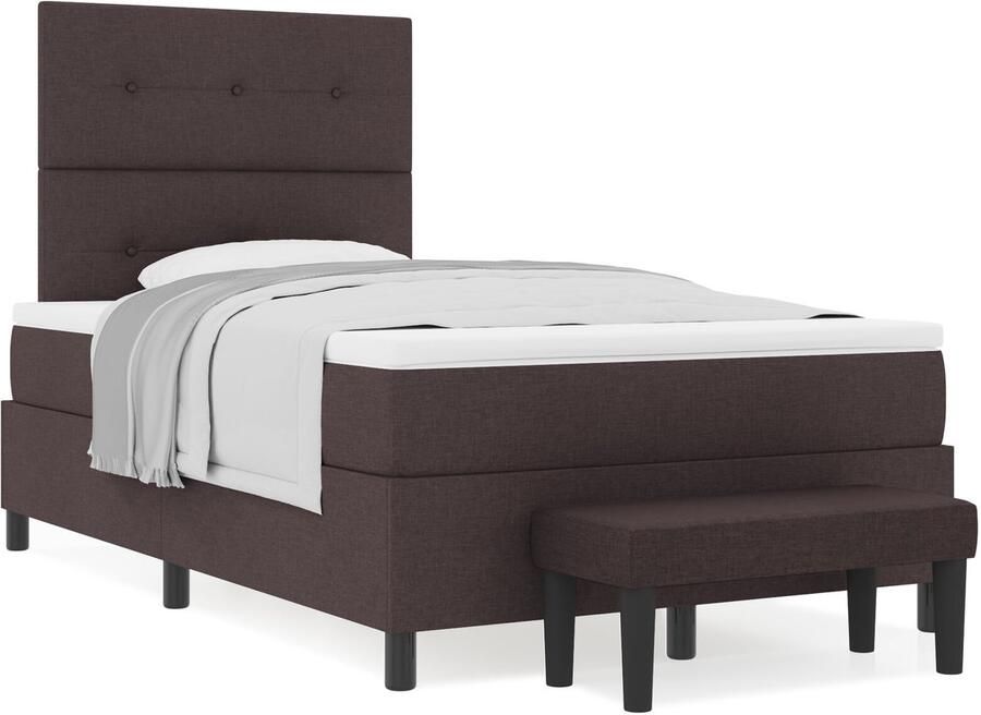 VidaXL Boxspring Bed met Matras & Bank Donkerbruin 120x190 cm Stof - Foto 2