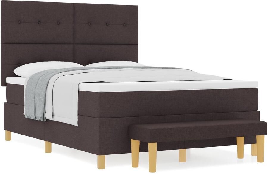 VidaXL Boxspringbed met Matras & Bank Donkerbruin 140x190 cm Stof - Foto 2