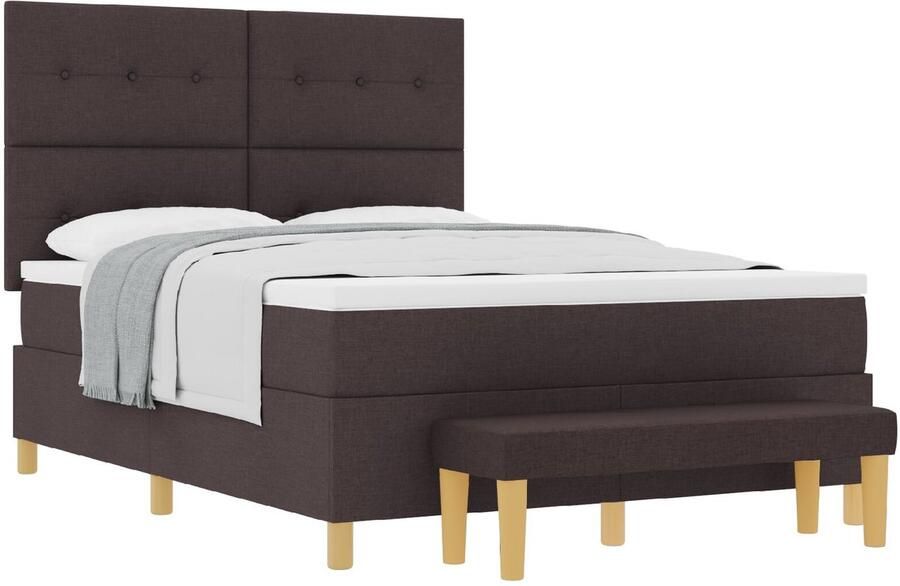 VidaXL Boxspring Bed met Matras & Bank Donkerbruin 160x200 cm Stof - Foto 2