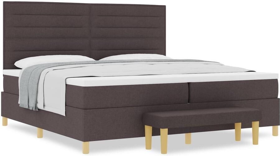 VidaXL Boxspring Bed met Matras & Bank Donkerbruin 200x200 cm Stof - Foto 2