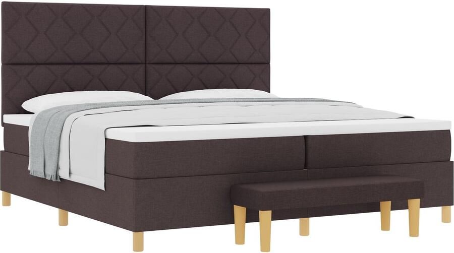 VidaXL Boxspring Bed met Matras & Bank Donkerbruin 200x200 cm Stof - Foto 3
