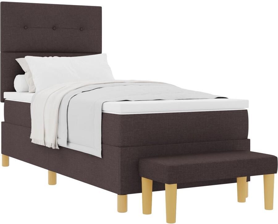 VidaXL Boxspring Bed met Matras & Bank Donkerbruin 80x200 cm Stof - Foto 2