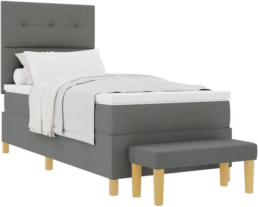 VidaXL Boxspring Bed met Matras & Bank Donkergrijs 90x190 cm Stof - Foto 2