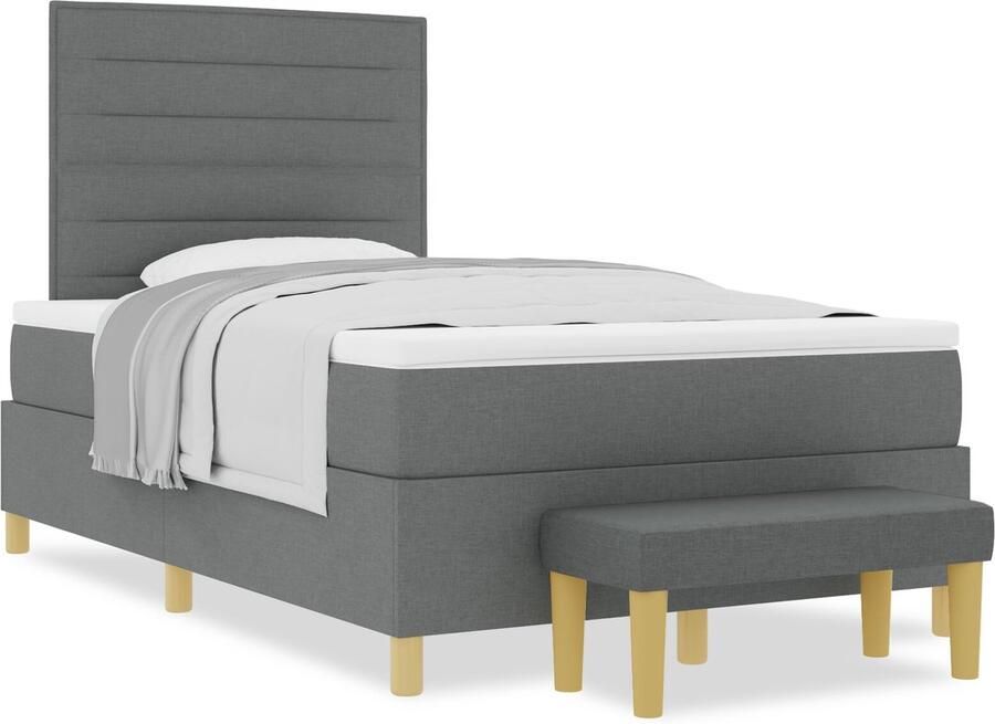 VidaXL bedframe met matras Set van 2 Donkergrijs Stoffen 120 x 200 cm - Foto 2