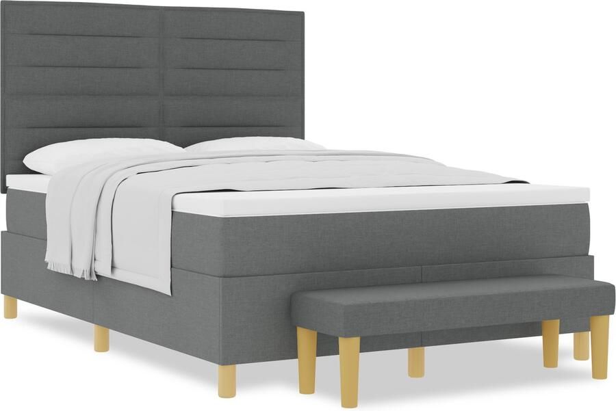 VidaXL Boxspring Bed met Matras & Bank Donkergrijs 160x200 cm Stof