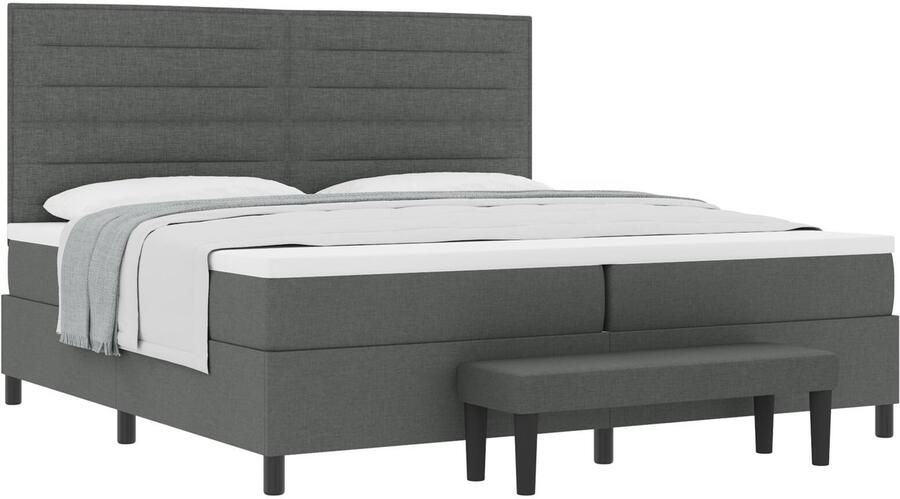 VidaXL Boxspring Bed met Matras & Bank Donkergrijs 200x200 cm Stof - Foto 2