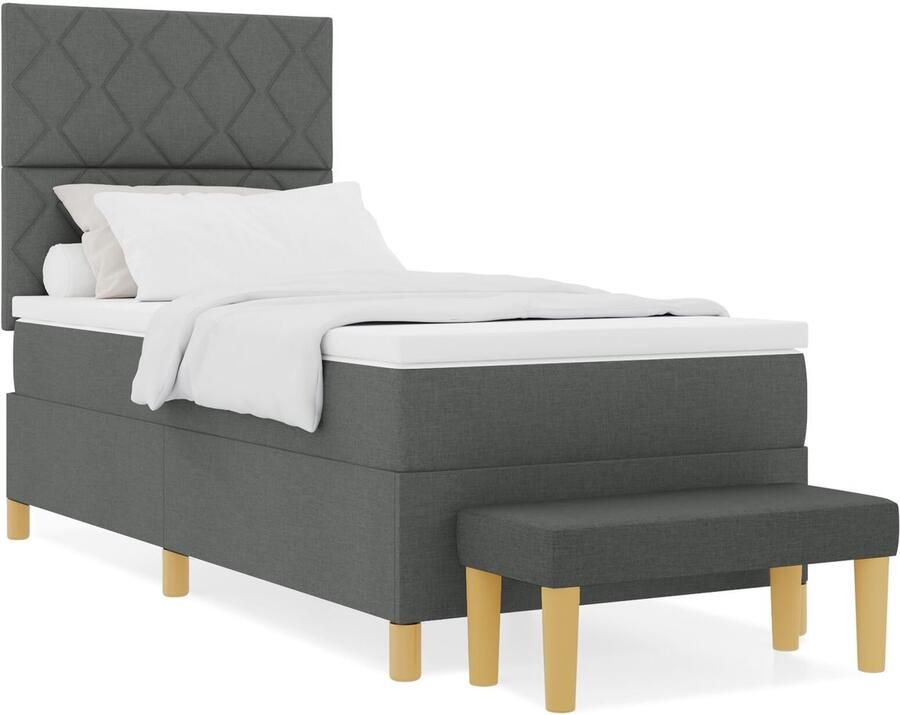 VidaXL Boxspring Bed met Matras & Bank Donkergrijs 90x200 cm Stof - Foto 2