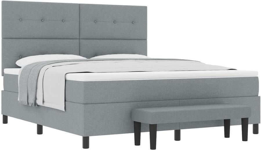 VidaXL Boxspring Bed met Matras & Bank Licht Grijs 180x200 cm Stof - Foto 2
