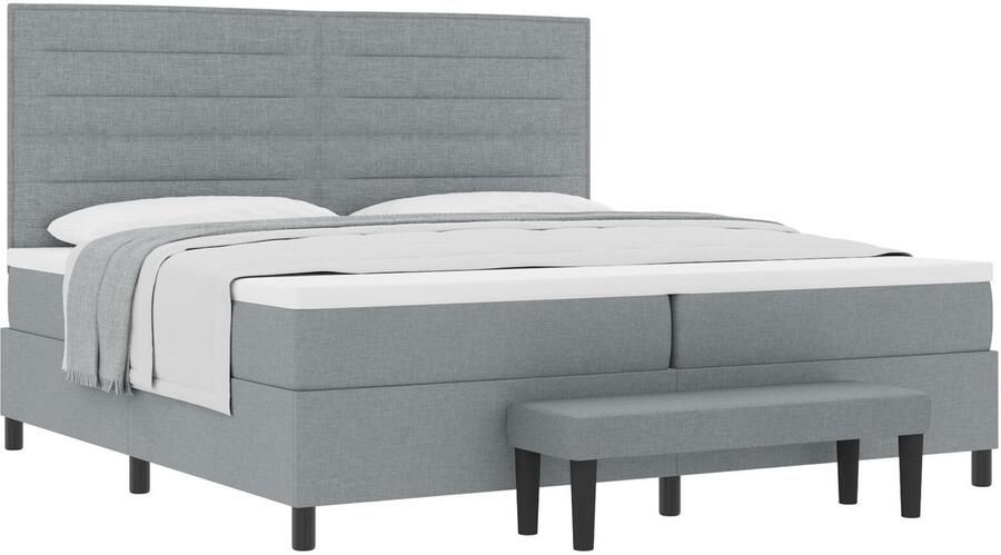 VidaXL Bedframe met Matras Set van 2 Grijs Stof 200 x 200 cm Bedframe - Foto 2