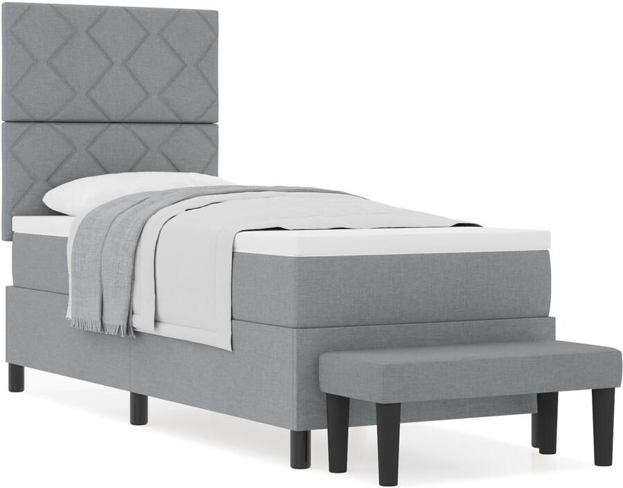 VidaXL Boxspring Bed met Matras en Bank Lichtgrijs 80x200 cm Stof - Foto 2