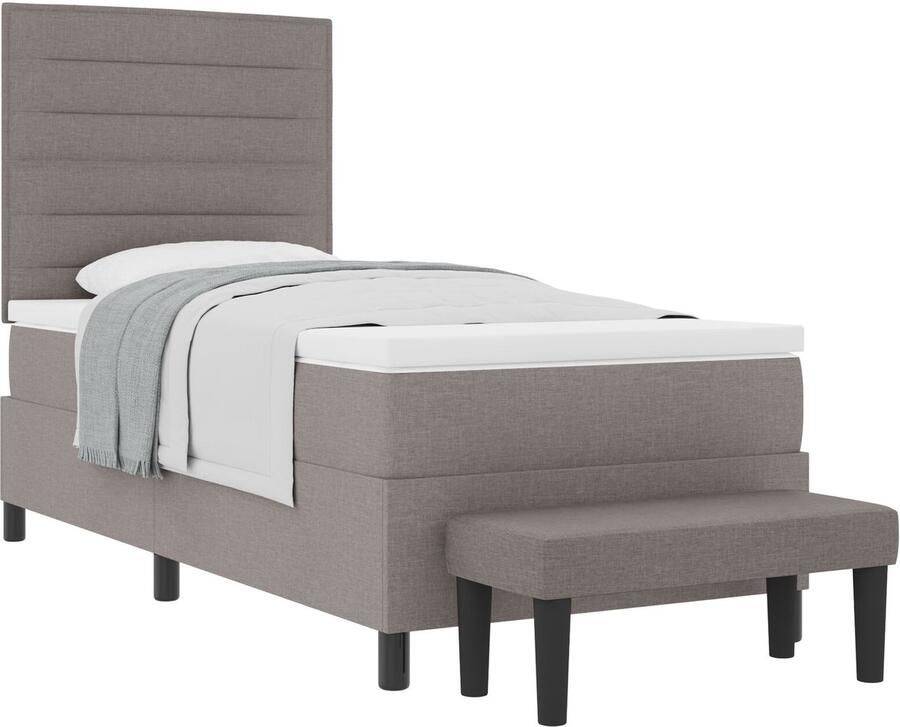 VidaXL Boxspring Bed met Matras & Bank Taupe 80x200 cm Stof - Foto 2