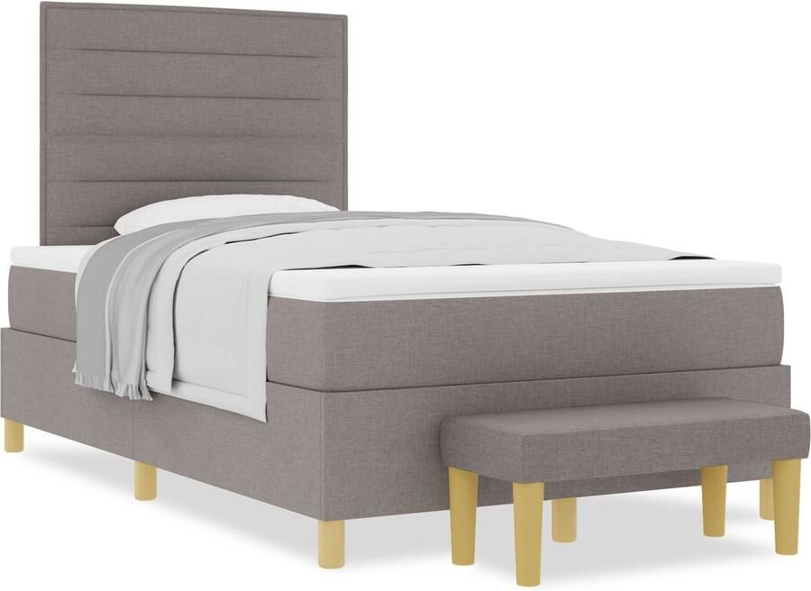 VidaXL Boxspring Bed met Matras & Bank Taupe 120x190 cm Stof - Foto 2