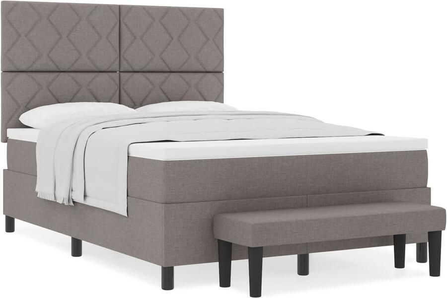VidaXL Boxspring bed met matras met hoofdeinde Taupe 140 x 190 cm Stof - Foto 2