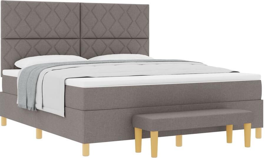 VidaXL Boxspring Bed met Matras & Bank Taupe 180x200 cm Stof - Foto 2