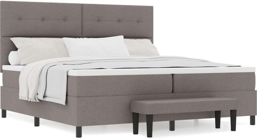 VidaXL Boxspring Bed met Matras & Bank Taupe 200x200 cm Stof - Foto 2