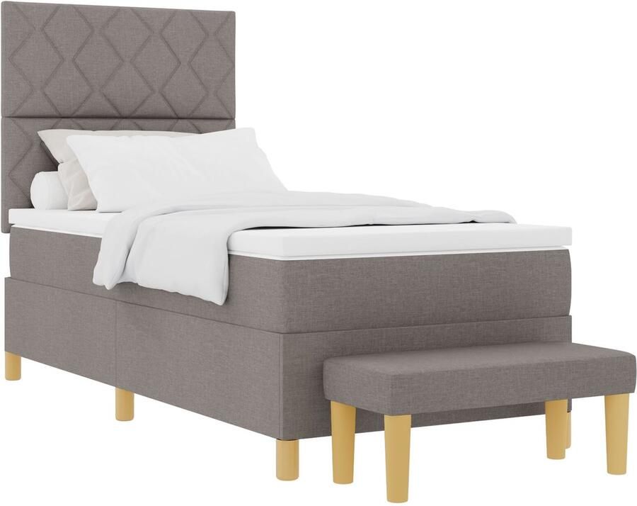 VidaXL Boxspring Bed met Matras & Bank Taupe 90x200 cm Stof