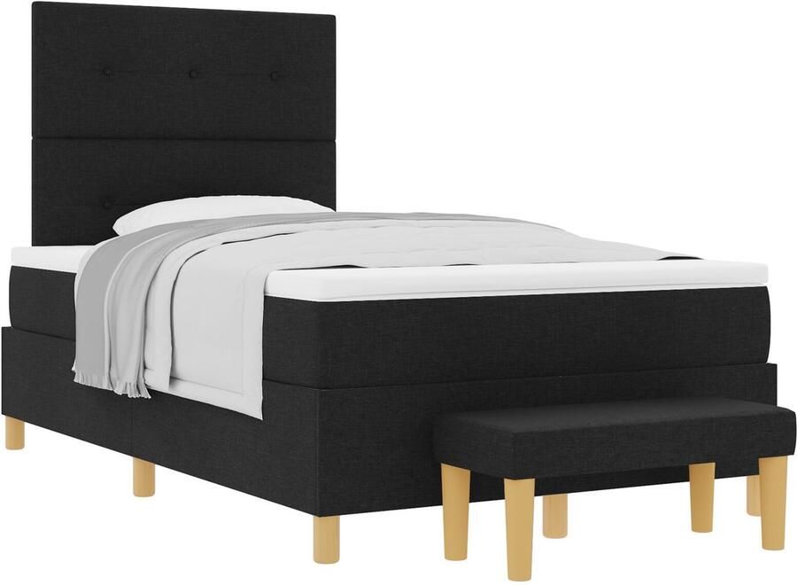 VidaXL Boxspring bed met matras met hoofdeinde Zwart 120 x 200 cm Stof - Foto 2