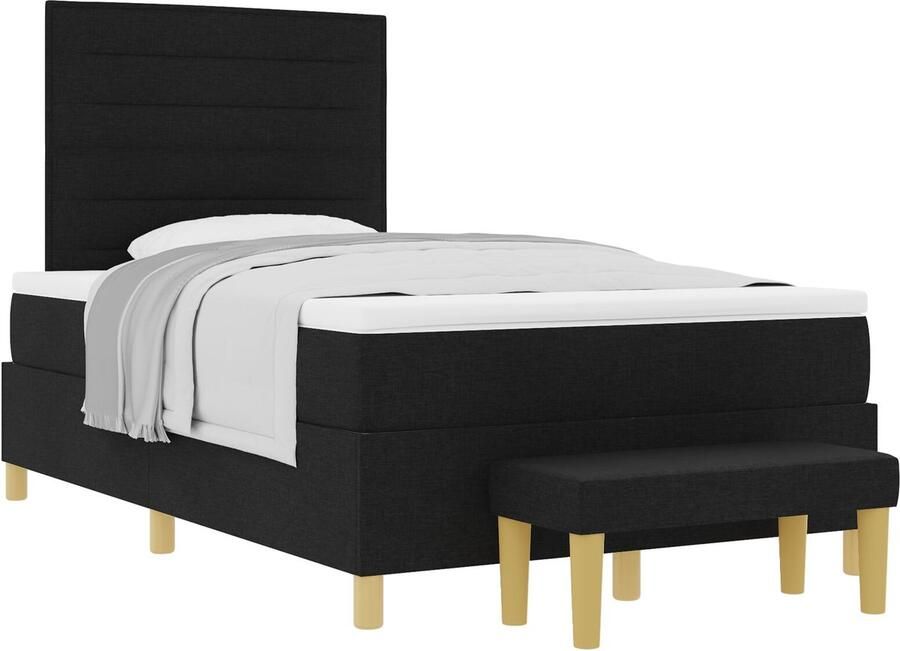 VidaXL Boxspring bed met matras met hoofdeinde Zwart 120 x 200 cm Stof - Foto 2