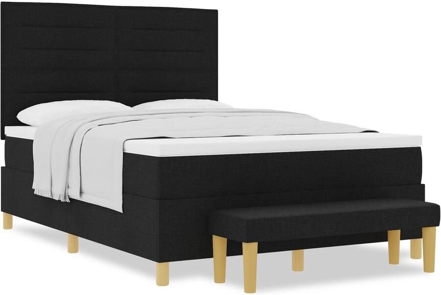 VidaXL Boxspring bed met matras met hoofdeinde Zwart 140 x 200 cm Stof - Foto 3