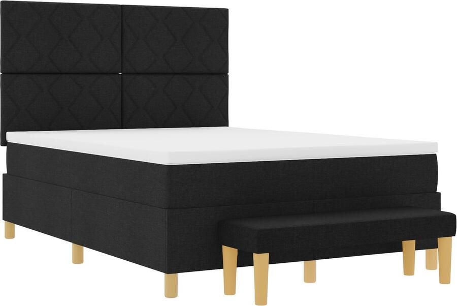 VidaXL Boxspring bed met matras met hoofdeinde Zwart 140 x 200 cm Stof - Foto 2