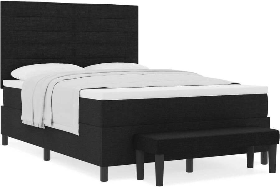 VidaXL Boxspring Bed met Matras & Bank Zwart 160x200 cm Stof - Foto 2