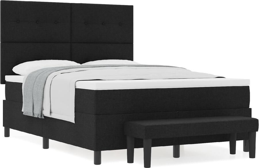 VidaXL Boxspring bed met matras met hoofdeinde Zwart 160 x 200 cm Stof - Foto 2