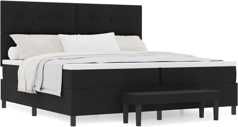 VidaXL Boxspring bed met matras met hoofdeinde Zwart 200 x 200 cm Stof - Foto 2