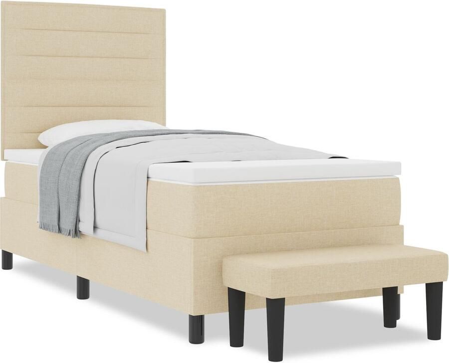 VidaXL Boxspring Bed met Matras & Bench Crème 90x190 cm Stof - Foto 2