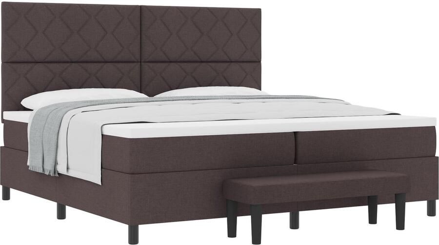 VidaXL Boxspring Bed met Matras & Bench Donkerbruin 200x200 cm Stof - Foto 2