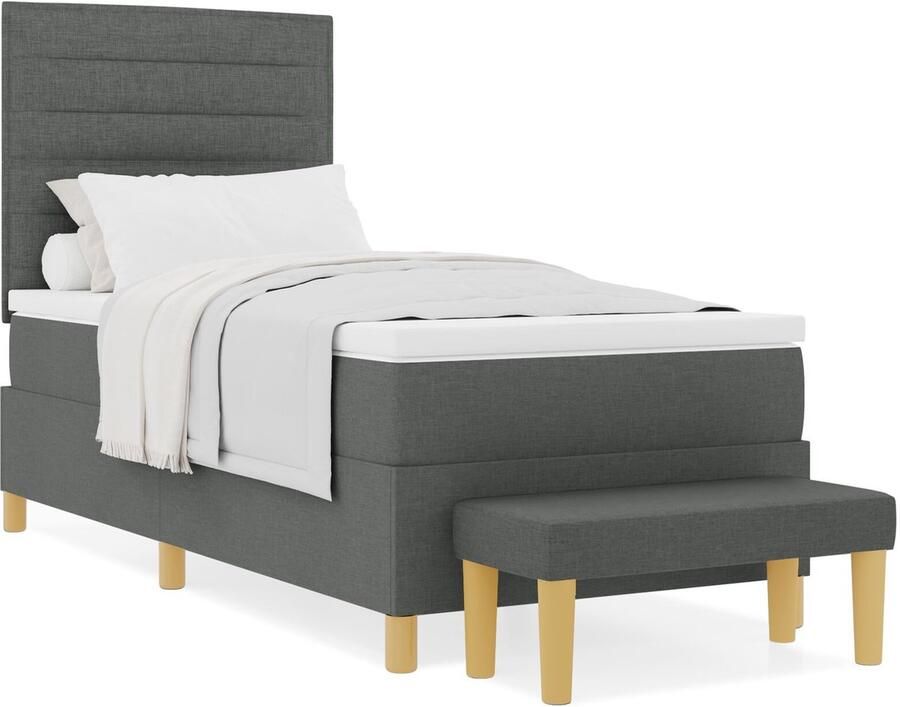 VidaXL Boxspring Bed met Matras & Bench Donkergrijs 100x200 cm Stof - Foto 2