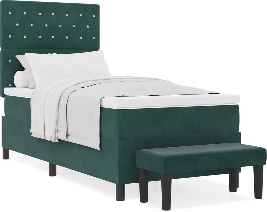 VidaXL Boxspring Bed met Matras & Bench Donkergroen 90x190 cm Fluweel