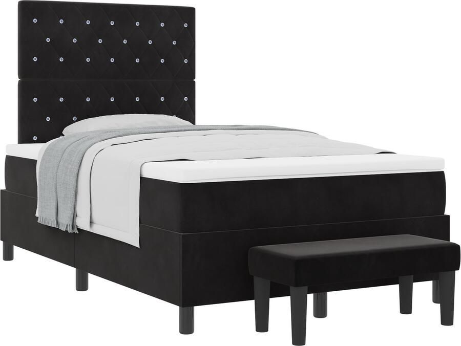 VidaXL Boxspring Bed met Matras & Bench Zwart 120x190 cm Fluweel - Foto 2