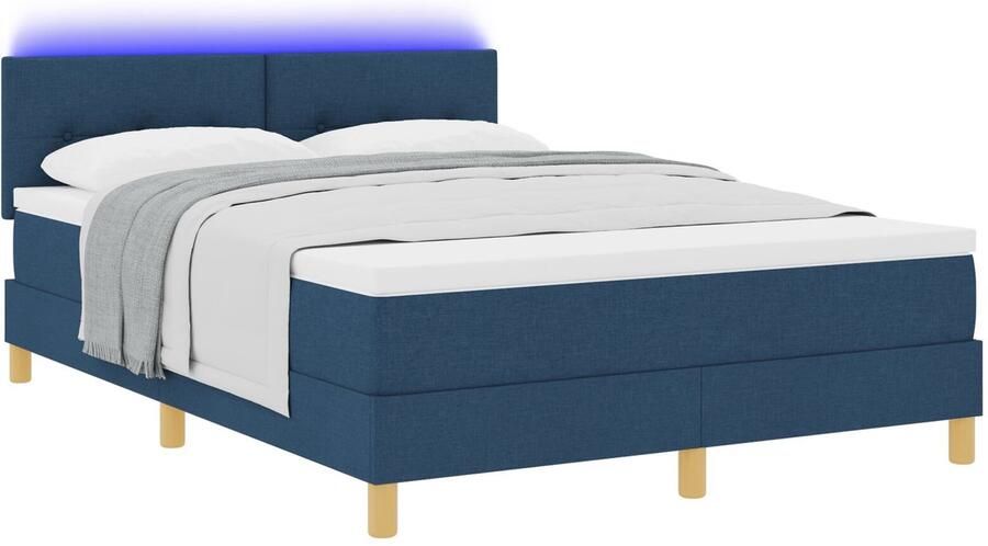 VidaXL LED Box Spring Bed met matras met LED Blauw 140 x 200 cm Stof