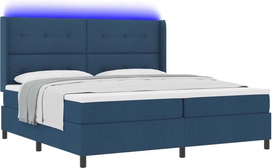 VidaXL Boxspring bed met matras met hoofdeinde Blauw 200 x 200 cm Stof