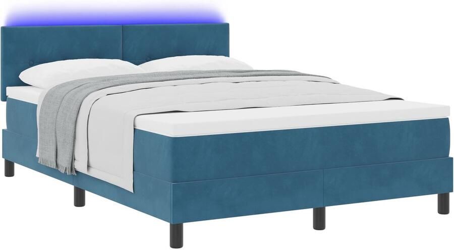 VidaXL Boxspring Bed met Matras & LED Donker Blauw 140x190 cm Fluweel - Foto 2