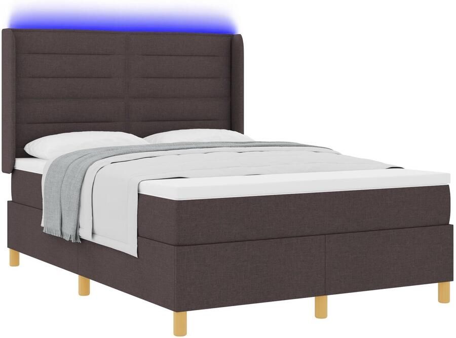 VidaXL Boxspring Bed met Matras & LED Donker Bruin 140x200 cm Stof - Foto 2